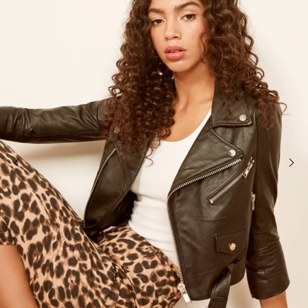 Deadwood cropped leather biker jacket.  Size 38